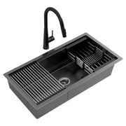 Cefito Stainless Steel Sink 81x45CM With Pull Out Mixer Tap Kitchen Basin Single Bowl Black SINK-BLACK-8145T-52