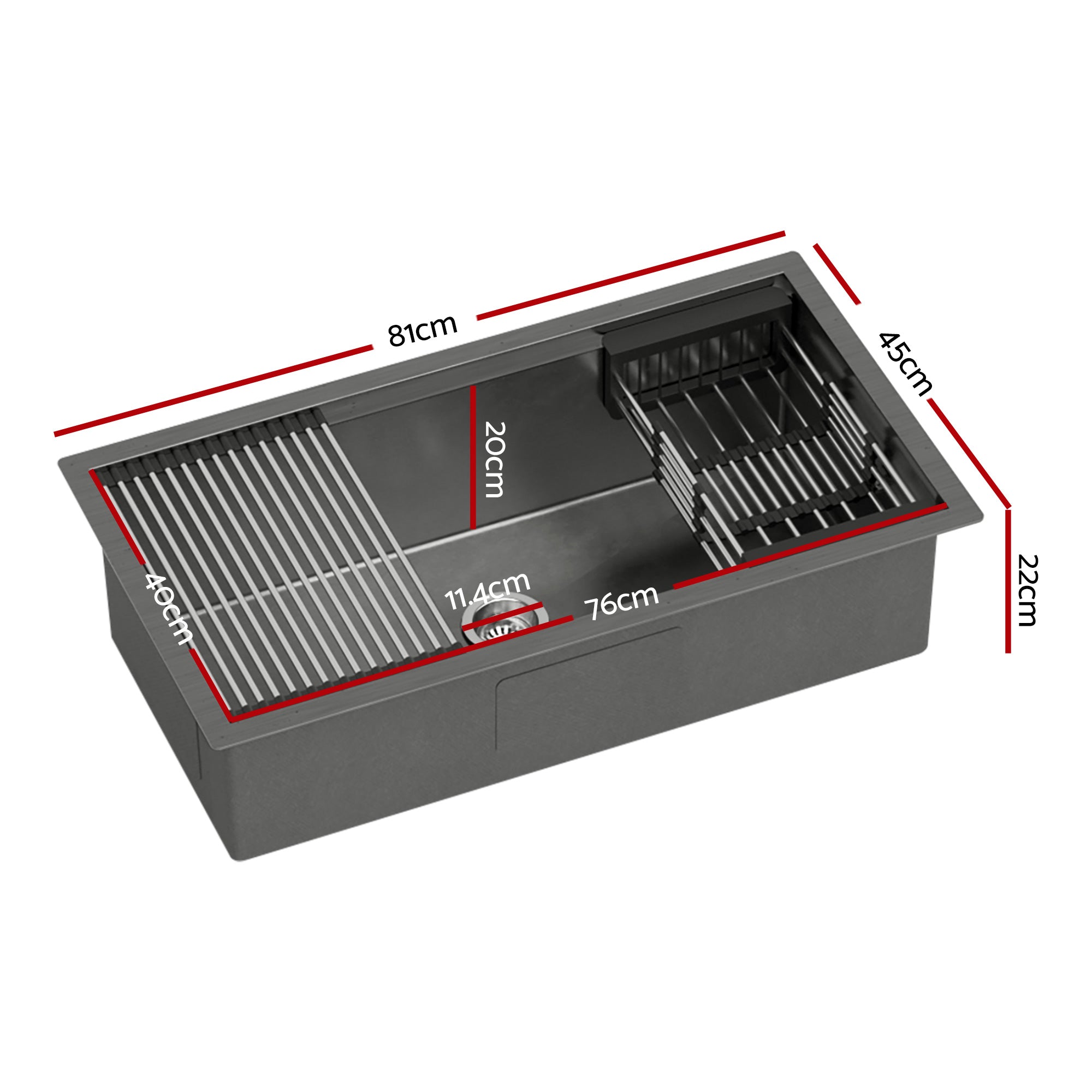 Cefito Stainless Steel Sink 81x45CM With Pull Out Mixer Tap Kitchen Basin Single Bowl Black SINK-BLACK-8145T-52