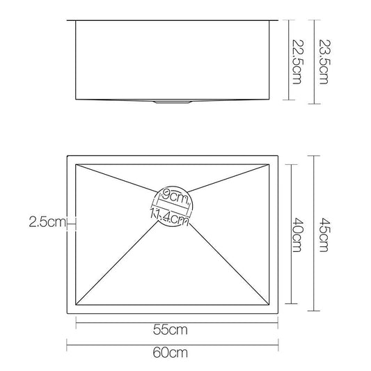 Cefito Kitchen Sink 60X45CM Stainless Steel Basin Single Bowl Black SINK-BLACK-NEW6045