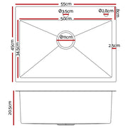 Cefito Kitchen Sink 55X45CM Stainless Steel Basin Single Bowl Extra Hole Silver SINK-EC-5545-SI