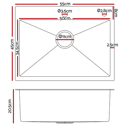 Cefito Kitchen Sink 55X45CM Stainless Steel Basin Single Bowl Extra Hole Silver SINK-EC-5545-SI
