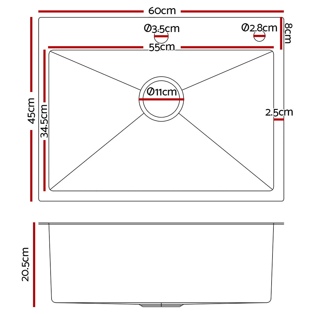 Cefito 60cm x 45cm Stainless Steel Kitchen Sink Flush/Drop-in Mount Silver SINK-EC-6045-SI