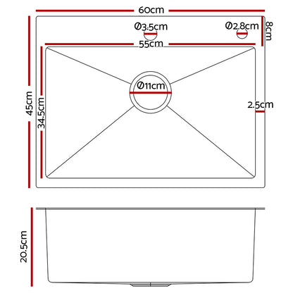 Cefito 60cm x 45cm Stainless Steel Kitchen Sink Flush/Drop-in Mount Silver SINK-EC-6045-SI
