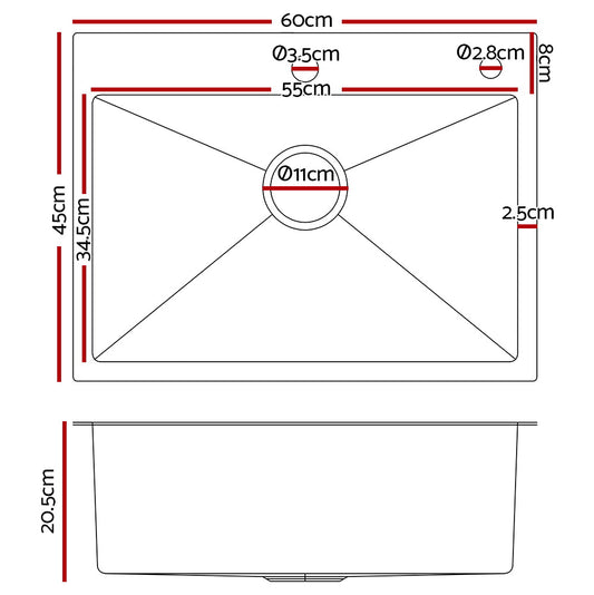 Cefito 60cm x 45cm Stainless Steel Kitchen Sink Flush/Drop-in Mount Silver SINK-EC-6045-SI