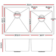 Cefito 80cm x 45cm Stainless Steel Kitchen Sink Flush/Drop-in Mount Silver SINK-EC-8045-SI