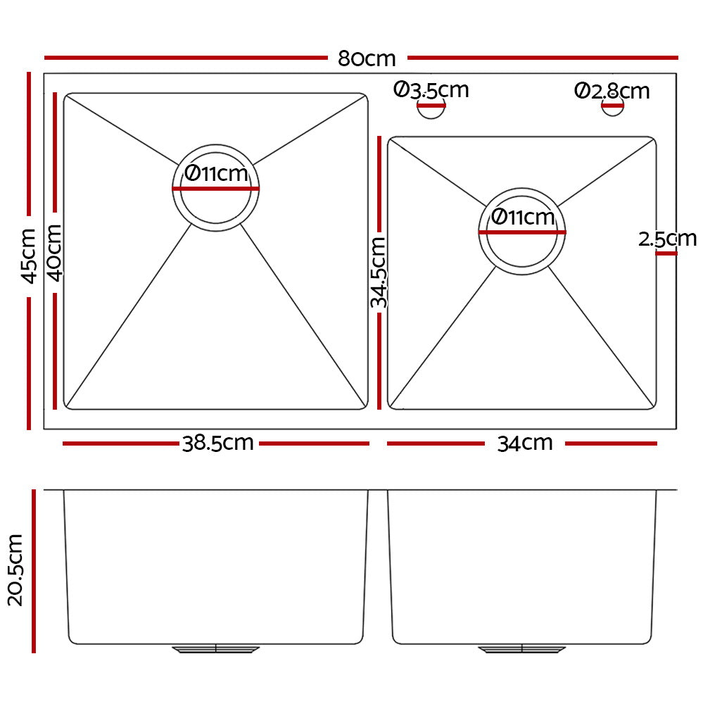 Cefito 80cm x 45cm Stainless Steel Kitchen Sink Flush/Drop-in Mount Silver SINK-EC-8045-SI