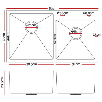 Cefito 80cm x 45cm Stainless Steel Kitchen Sink Flush/Drop-in Mount Silver SINK-EC-8045-SI