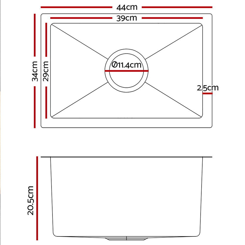 Cefito Kitchen Sink 44X34CM Stainless Steel Nano Basin Single Bowl Silver SINK-NA-3444-SI