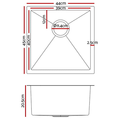 Cefito Handmade Kitchen Sink Stainless steel Sink 44cm x 45cm SINK-NA-4445-SI
