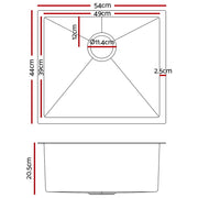 Cefito 54cm x 44cm Stainless Steel Kitchen Sink Under/Top/Flush Mount Black SINK-NA-5444-SI