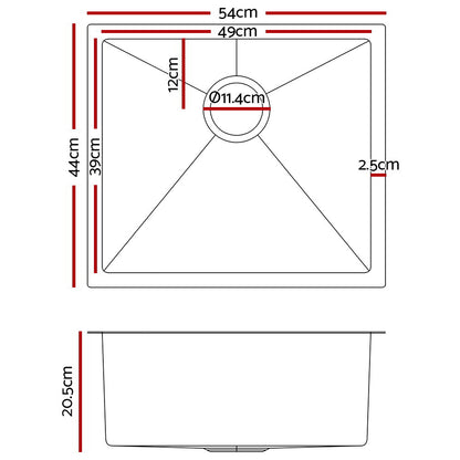 Cefito 54cm x 44cm Stainless Steel Kitchen Sink Under/Top/Flush Mount Black SINK-NA-5444-SI