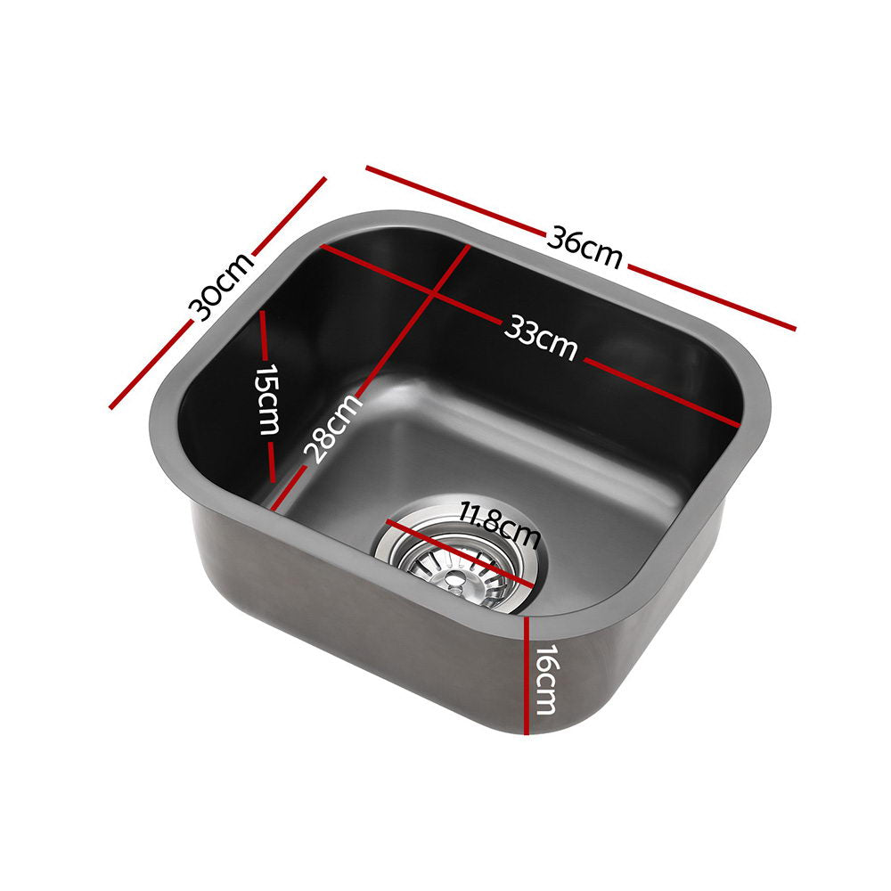 Cefito Kitchen Sink 30X36CM Stainless Steel Nano Basin Single Bowl Black SINK-R10-3530-BK
