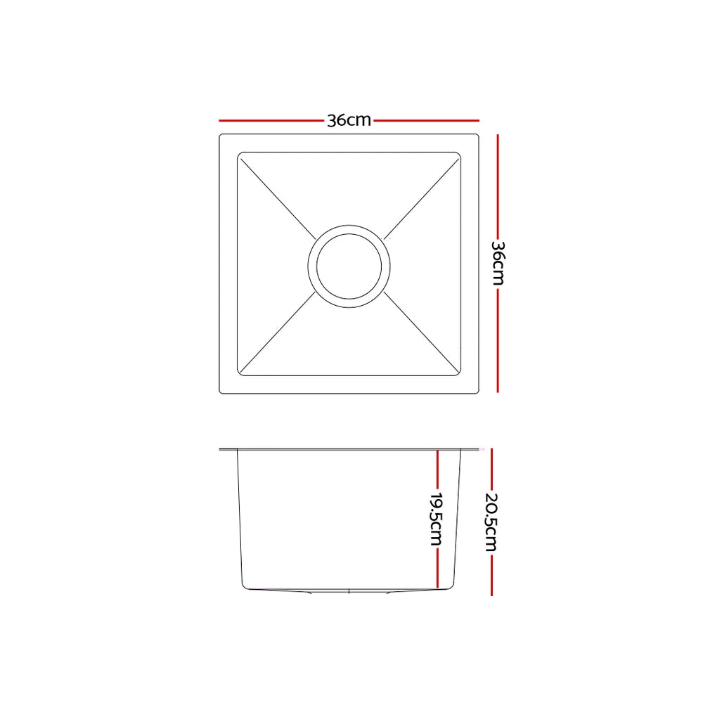Cefito Kitchen Sink 36X36CM Stainless Steel Nano Basin Single Bowl Silver SINK-R10-3636-205