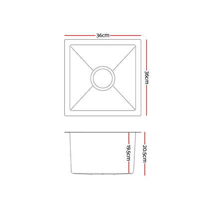 Cefito Kitchen Sink 36X36CM Stainless Steel Nano Basin Single Bowl Silver SINK-R10-3636-205