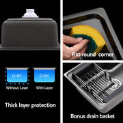 Cefito Kitchen Sink 61X43CM Stainless Steel Basin Single Bowl Black Drain Basket SINK-R10-6143T-BK