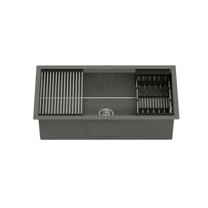 Cefito Kitchen Sink 81X45CM Stainless Steel Single Bowl Drain Rack Basket Black SINK-R10-8145T-BK