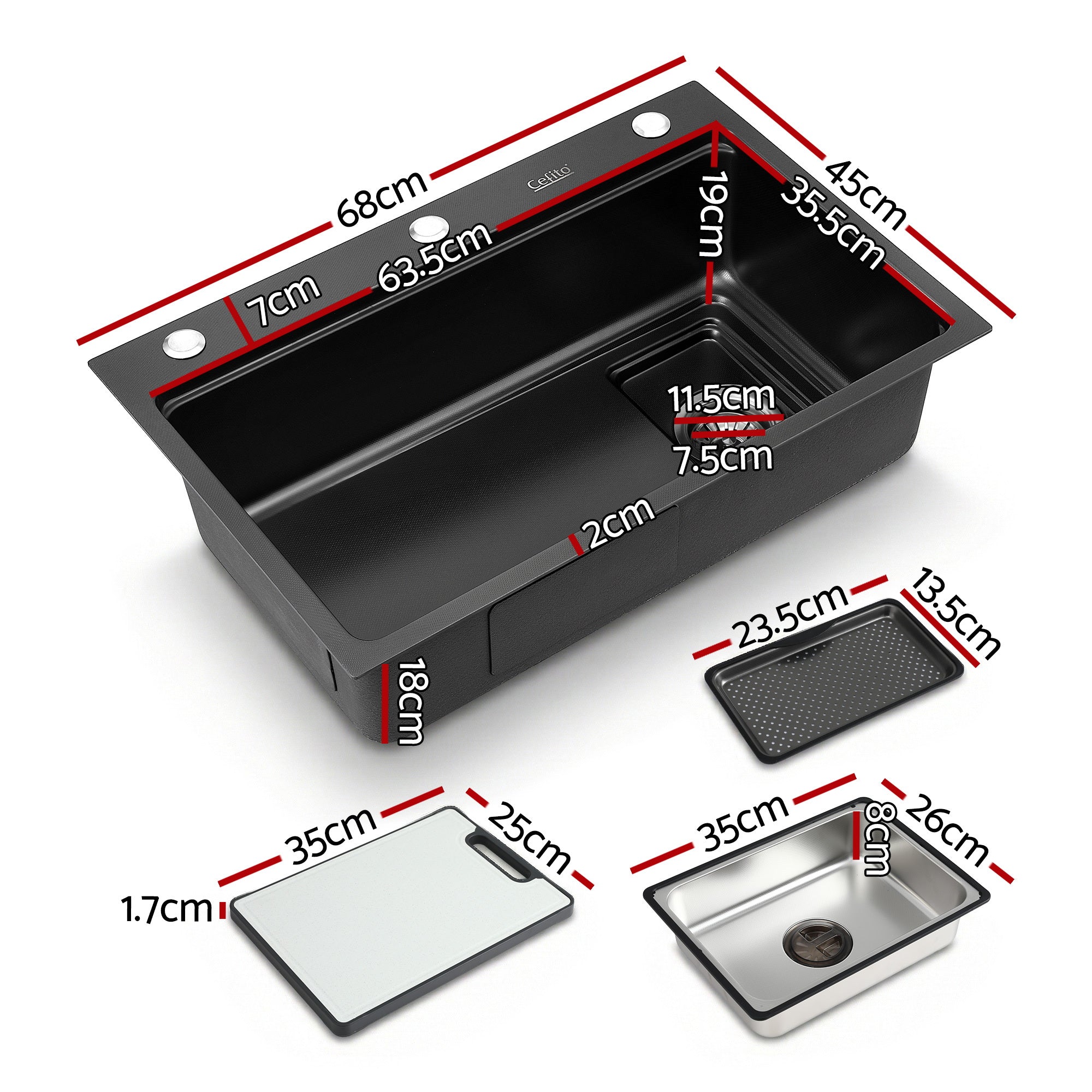Cefito Kitchen Sink 304 Stainless Steel Bar Sink Millet Grain Water Basin Sink SINK-RG-6845T-BK