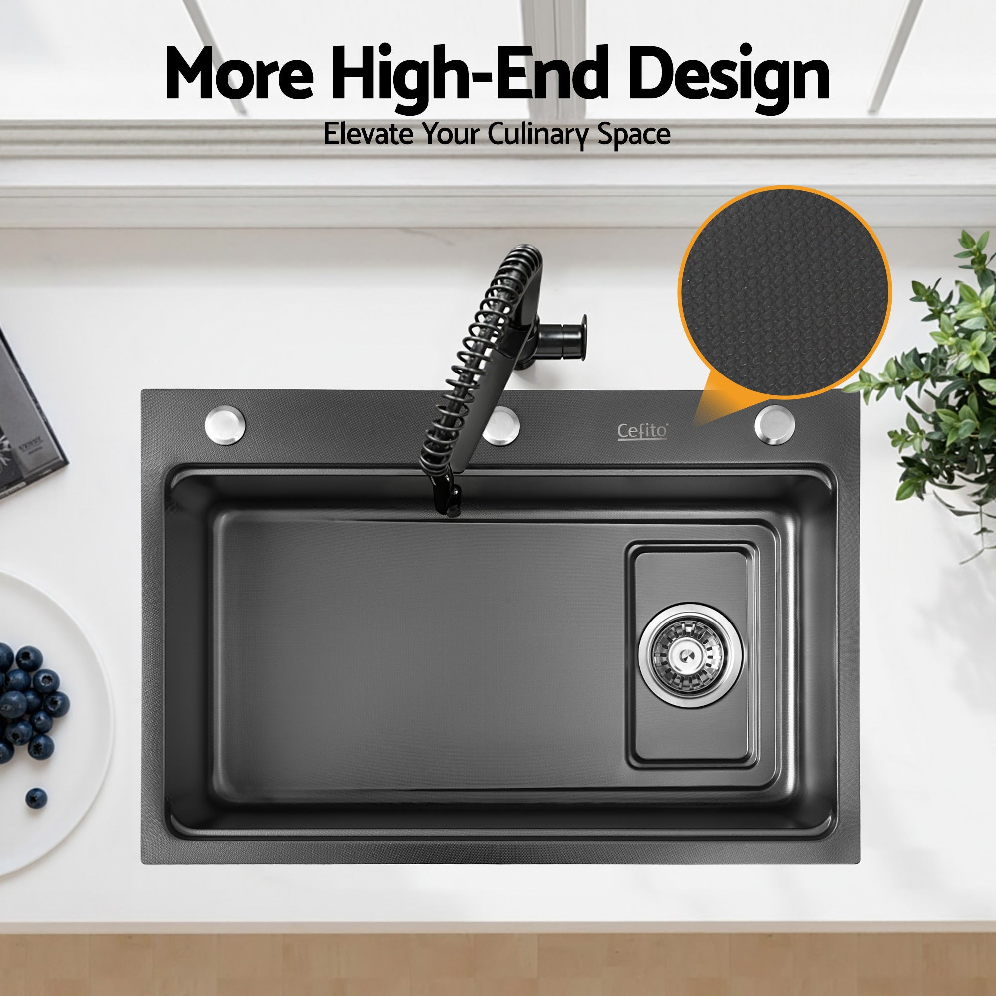 Cefito Kitchen Sink 304 Stainless Steel Bar Sink Millet Grain Water Basin Sink SINK-RG-6845T-BK