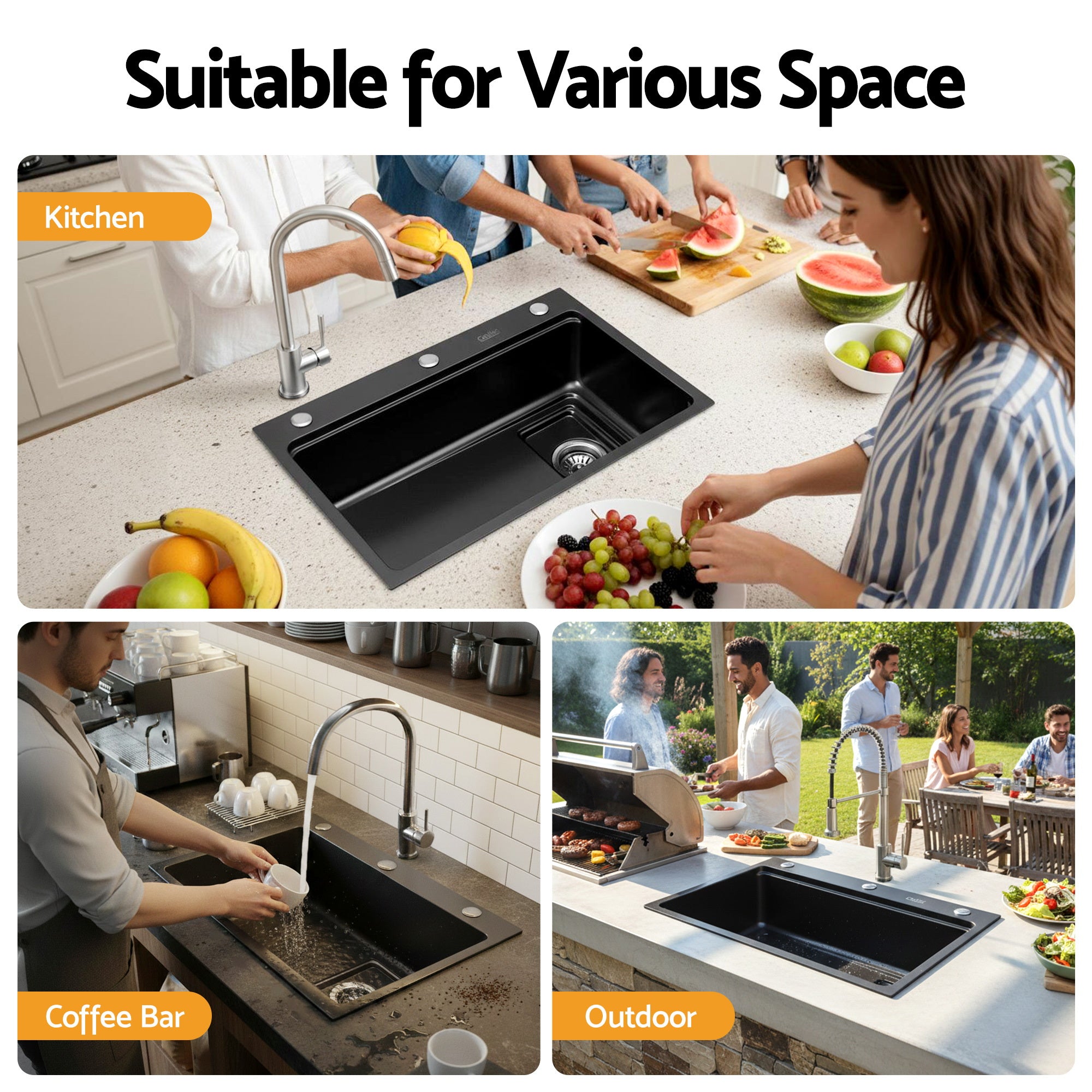Cefito Kitchen Sink 304 Stainless Steel Bar Sink Millet Grain Water Basin Sink SINK-RG-6845T-BK