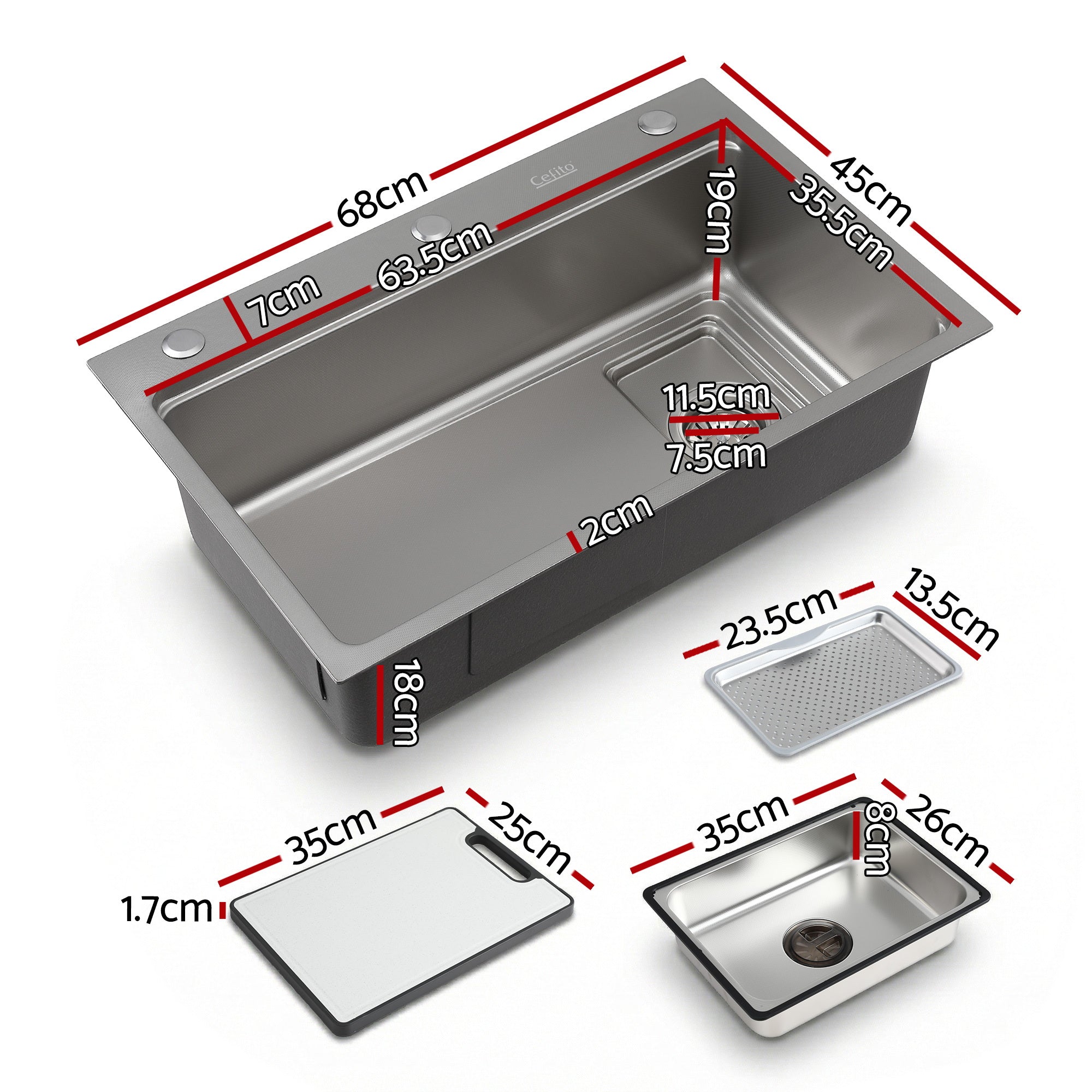 Cefito Kitchen Sink 304 Stainless Steel Bar Sink Millet Grain Water Basin Sink SINK-RG-6845T-SI