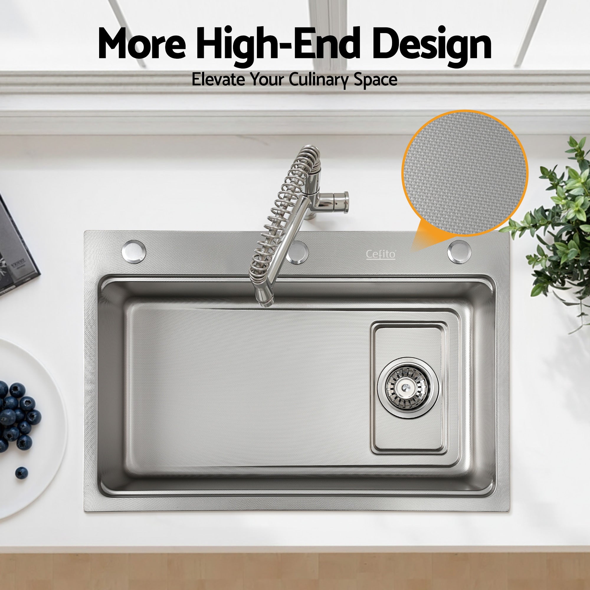 Cefito Kitchen Sink 304 Stainless Steel Bar Sink Millet Grain Water Basin Sink SINK-RG-6845T-SI