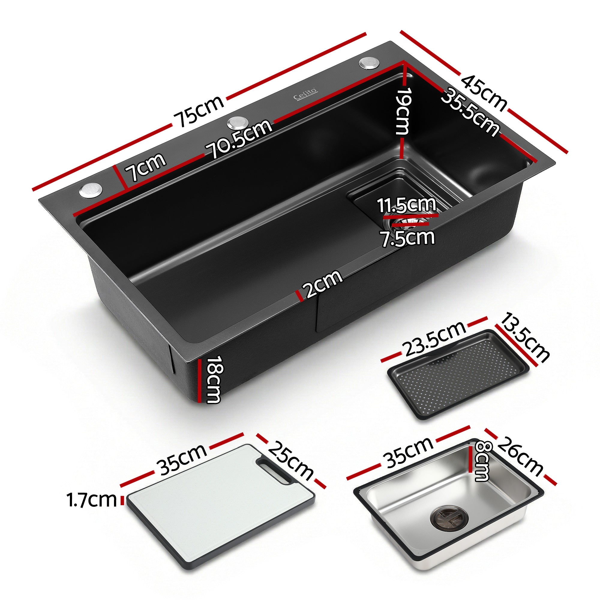 Cefito Kitchen Sink 304 Stainless Steel Bar Sink Millet Grain Water Basin Sink SINK-RG-7545T-BK