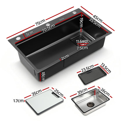 Cefito Kitchen Sink 304 Stainless Steel Bar Sink Millet Grain Water Basin Sink SINK-RG-7545T-BK