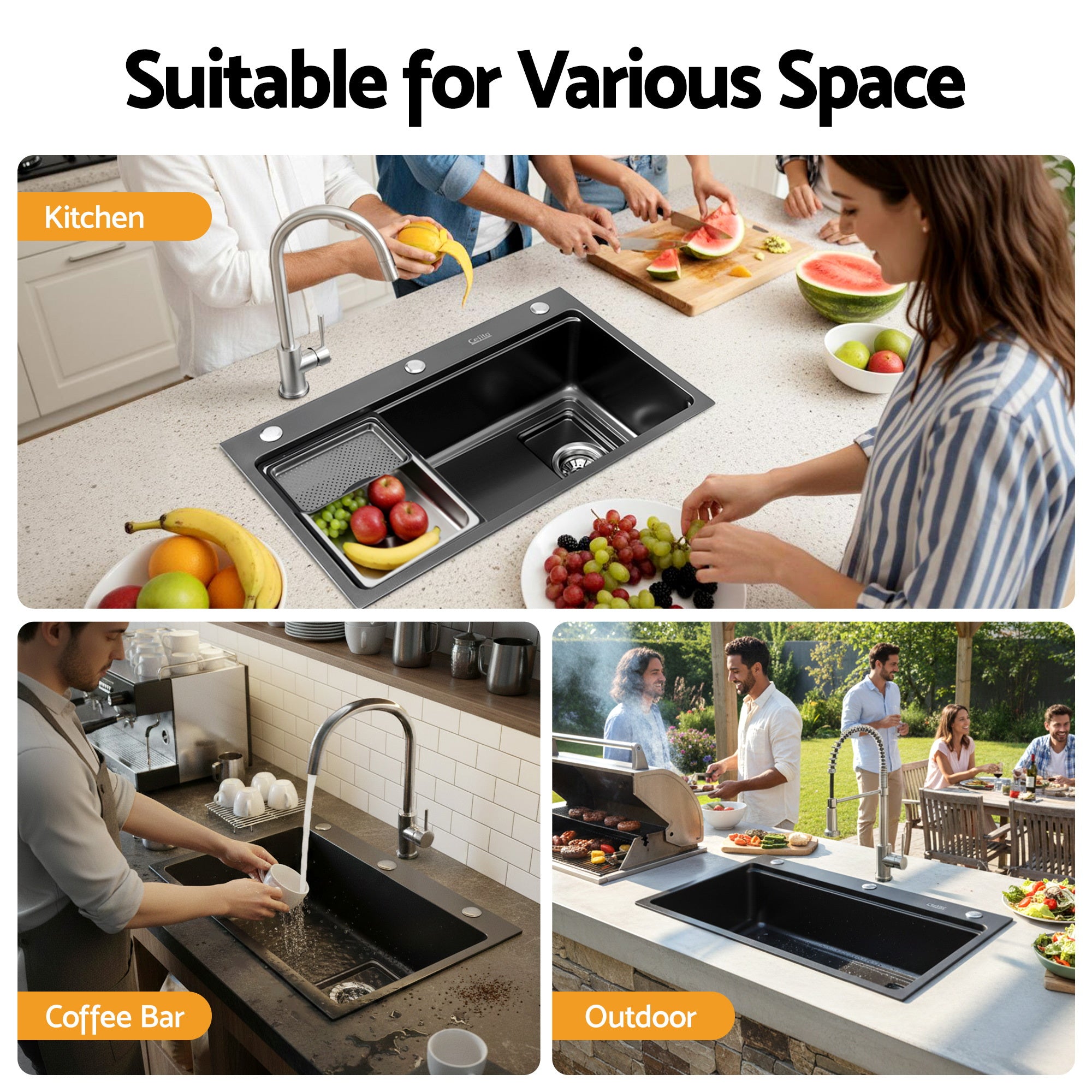 Cefito Kitchen Sink 304 Stainless Steel Bar Sink Millet Grain Water Basin Sink SINK-RG-7545T-BK