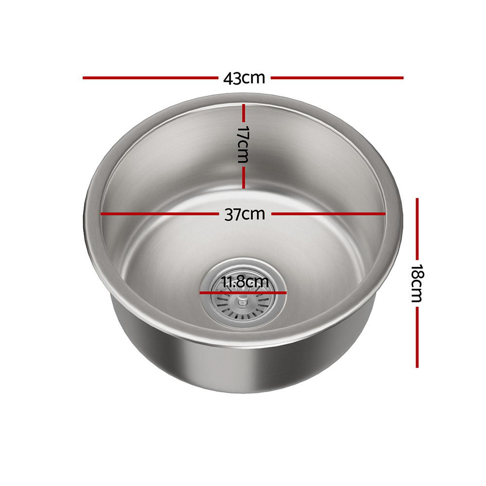 Cefito Kitchen Sink 43cm Round Stainless Steel Basin Single Bowl Silver SINK-RO-43-SI