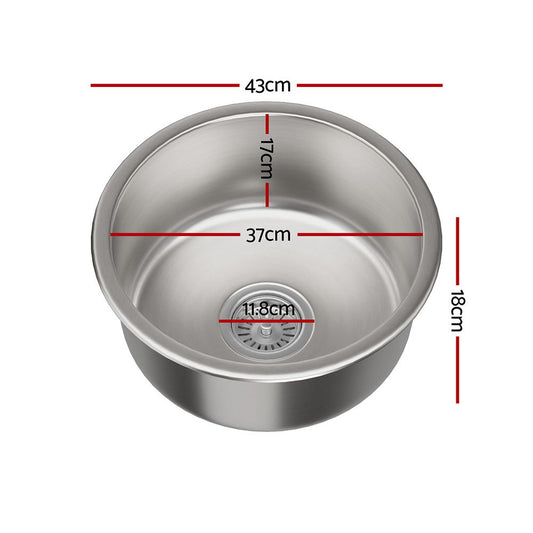 Cefito Kitchen Sink 43cm Round Stainless Steel Basin Single Bowl Silver SINK-RO-43-SI