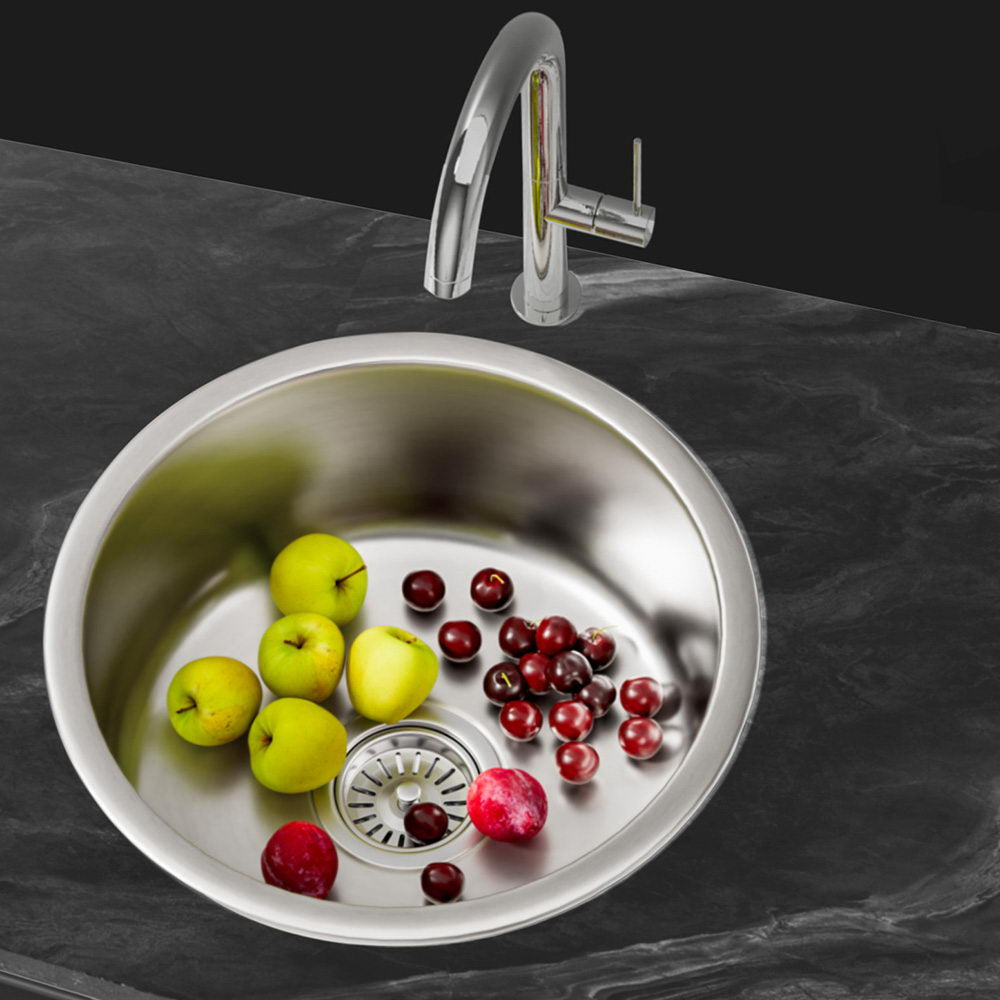 Cefito Kitchen Sink 43cm Round Stainless Steel Basin Single Bowl Silver SINK-RO-43-SI