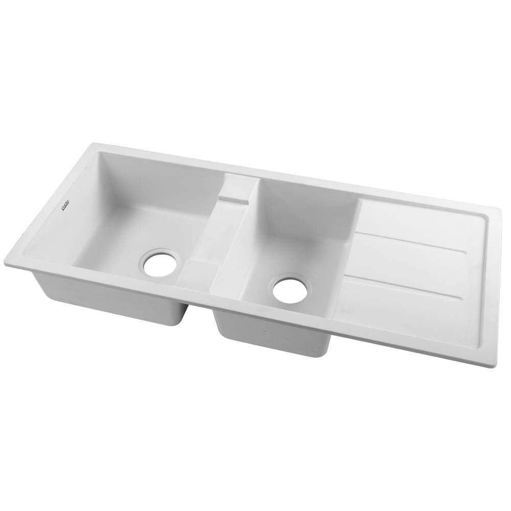 Cefito Stone Kitchen Sink 1160X500MM Granite Under/Topmount Basin Double Bowl White SINK-STONE-11650-WH