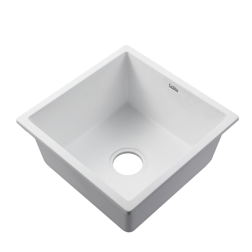 Cefito Stone Kitchen Sink 450X450MM Granite Under/Topmount Basin Bowl Laundry White SINK-STONE-4545-WH