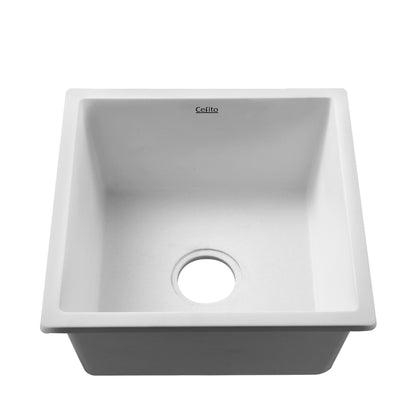 Cefito Stone Kitchen Sink 450X450MM Granite Under/Topmount Basin Bowl Laundry White SINK-STONE-4545-WH