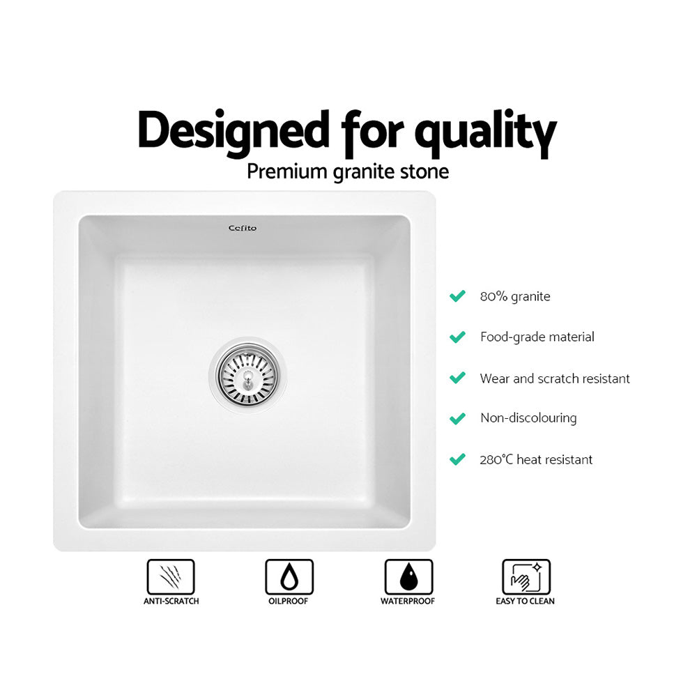 Cefito Stone Kitchen Sink 450X450MM Granite Under/Topmount Basin Bowl Laundry White SINK-STONE-4545-WH