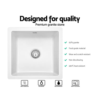 Cefito Stone Kitchen Sink 450X450MM Granite Under/Topmount Basin Bowl Laundry White SINK-STONE-4545-WH
