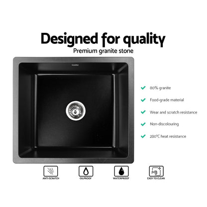 Cefito Stone Kitchen Sink 460X410MM Granite Under/Topmount Basin Bowl Laundry Black SINK-STONE-4641