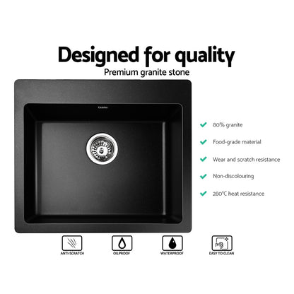 Cefito Stone Kitchen Sink 570x500MM Granite Under or Topmount Basin Bowl Laundry Black SINK-STONE-5750