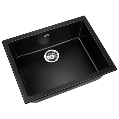 Cefito Stone Kitchen Sink 610X470MM Granite Under/Topmount Basin Bowl Laundry Black SINK-STONE-6147