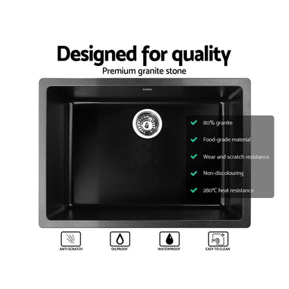 Cefito Stone Kitchen Sink 610X470MM Granite Under/Topmount Basin Bowl Laundry Black SINK-STONE-6147