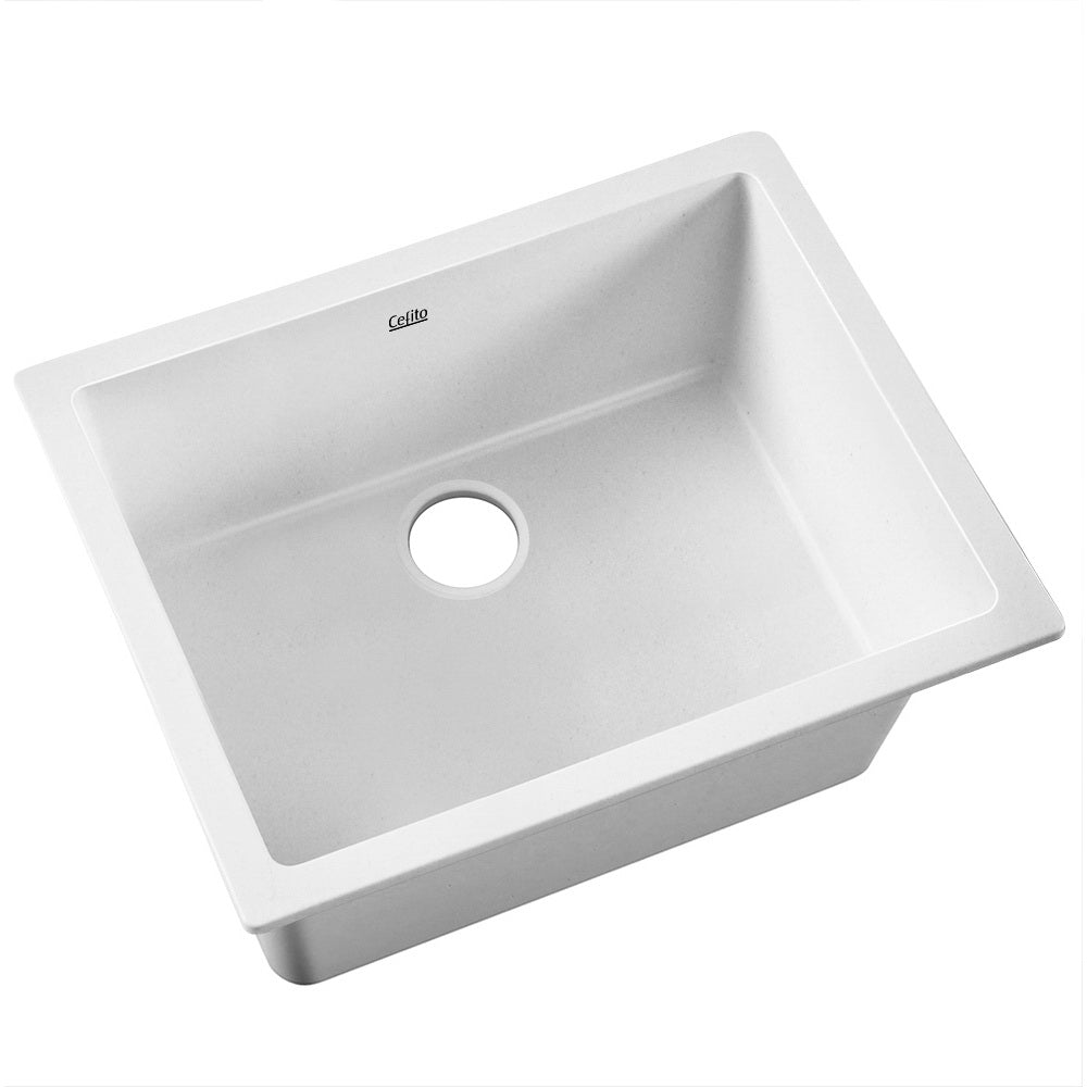 Cefito Stone Kitchen Sink 610X470MM Granite Under/Topmount Basin Bowl Laundry White SINK-STONE-6147-WH