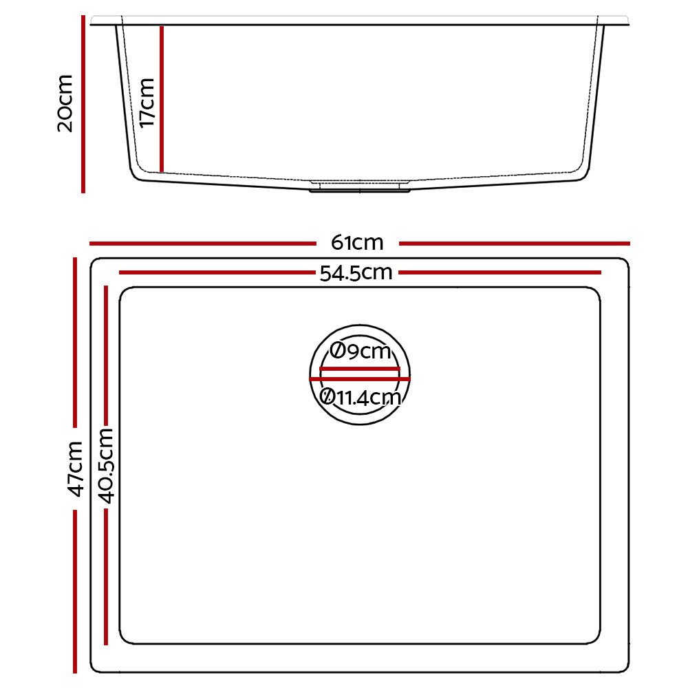 Cefito Stone Kitchen Sink 610X470MM Granite Under/Topmount Basin Bowl Laundry White SINK-STONE-6147-WH