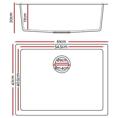 Cefito Stone Kitchen Sink 610X470MM Granite Under/Topmount Basin Bowl Laundry White SINK-STONE-6147-WH