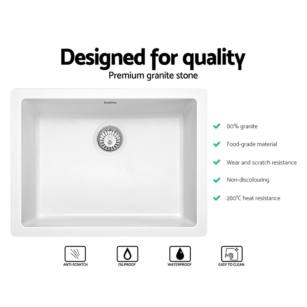 Cefito Stone Kitchen Sink 610X470MM Granite Under/Topmount Basin Bowl Laundry White SINK-STONE-6147-WH