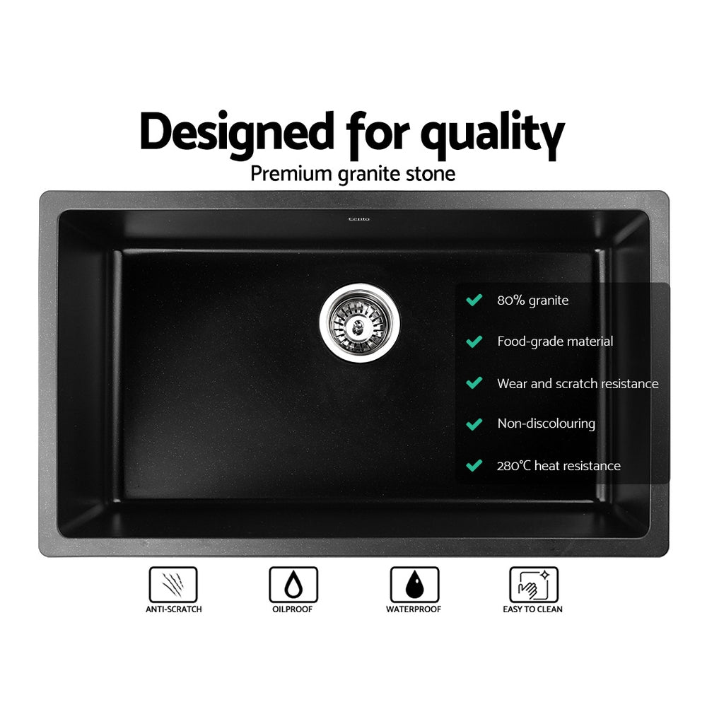 Cefito Stone Kitchen Sink 790X450MM Granite Under/Topmount Basin Bowl Laundry Black SINK-STONE-7945