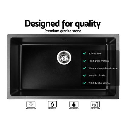 Cefito Stone Kitchen Sink 790X450MM Granite Under/Topmount Basin Bowl Laundry Black SINK-STONE-7945