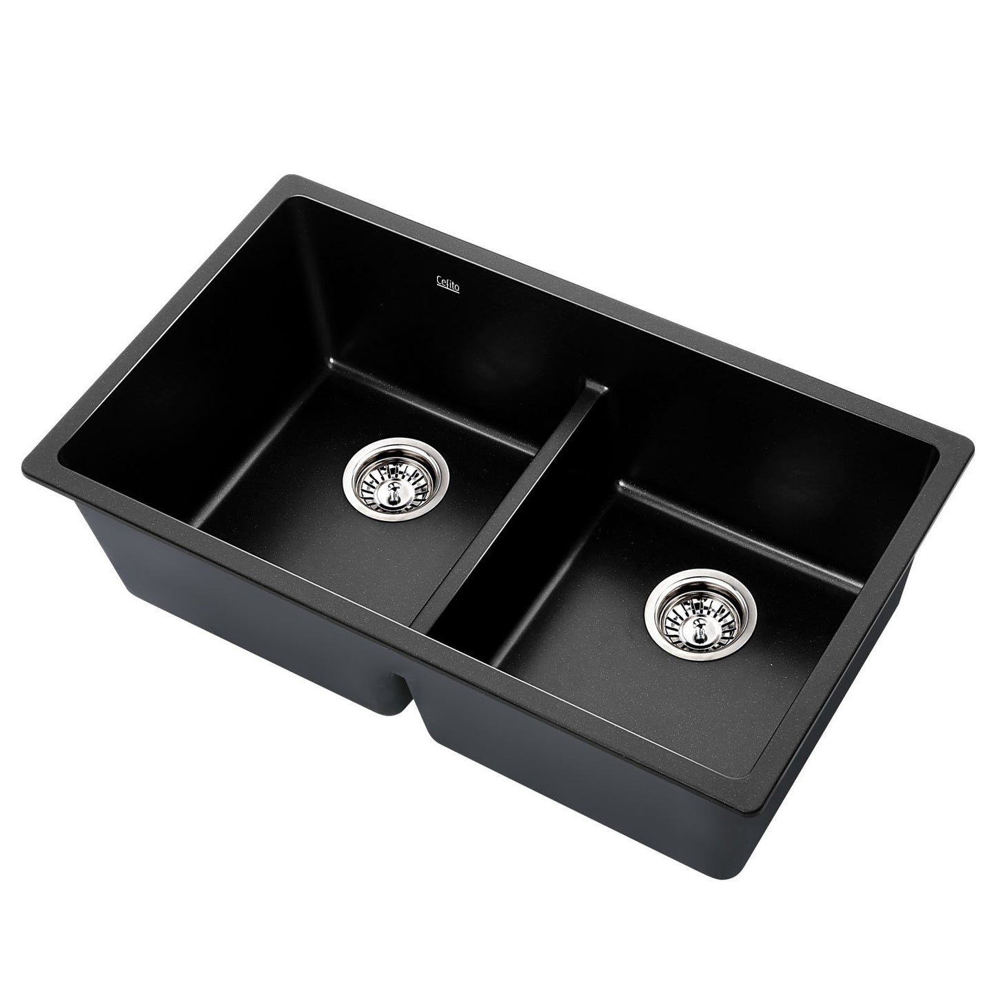 Cefito Stone Kitchen Sink 790X460MM Granite Under/Topmount Basin Double Bowl Black SINK-STONE-7946D