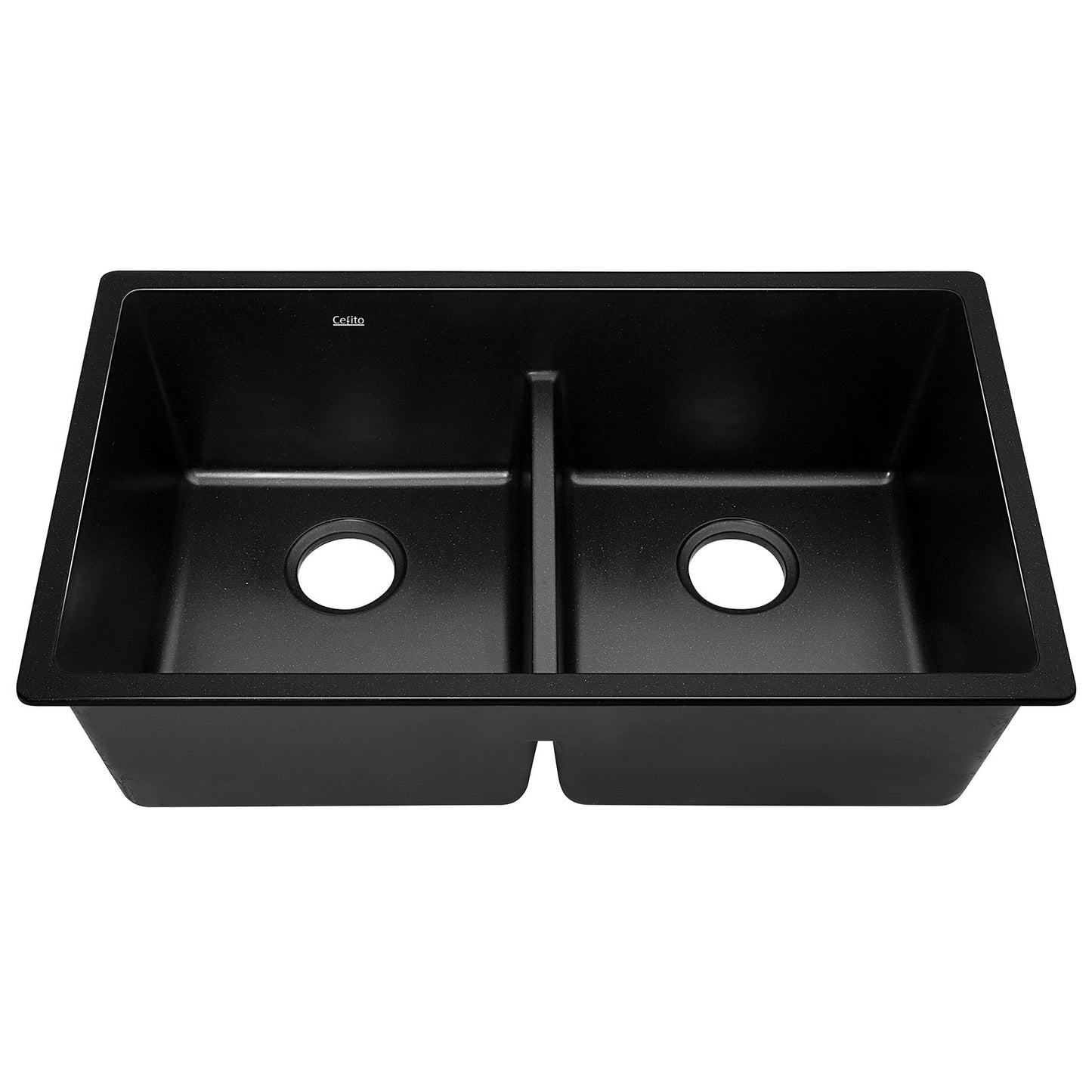 Cefito Stone Kitchen Sink 790X460MM Granite Under/Topmount Basin Double Bowl Black SINK-STONE-7946D