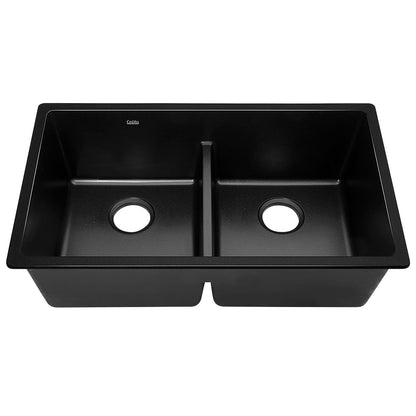 Cefito Stone Kitchen Sink 790X460MM Granite Under/Topmount Basin Double Bowl Black SINK-STONE-7946D