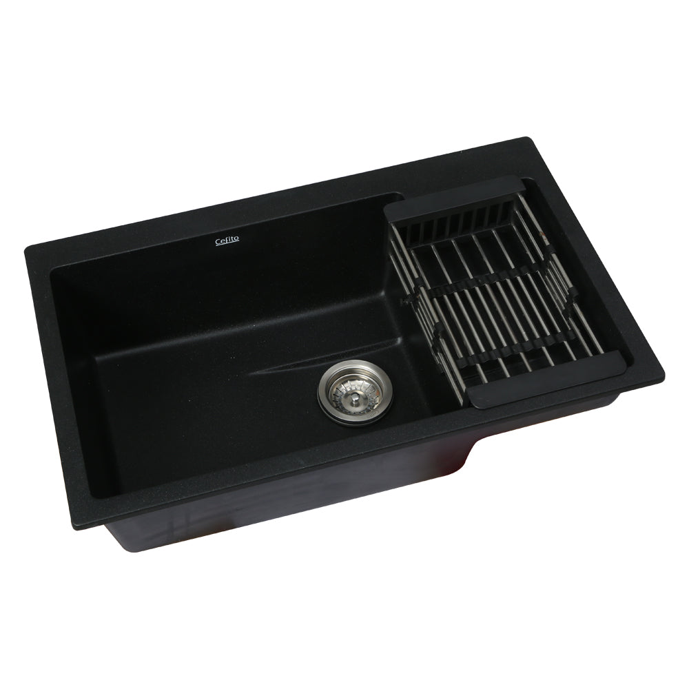 Cefito Kitchen Sink 80X48CM Granite Stone Kitchen Sinks in Black SINK-STONE-8048S